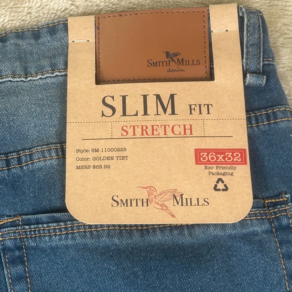 Smith & Mills Mens Slim Fit Stretch Jeans Golden Tint Blue 36x32 SM-11000225 NWT - Picture 8 of 9